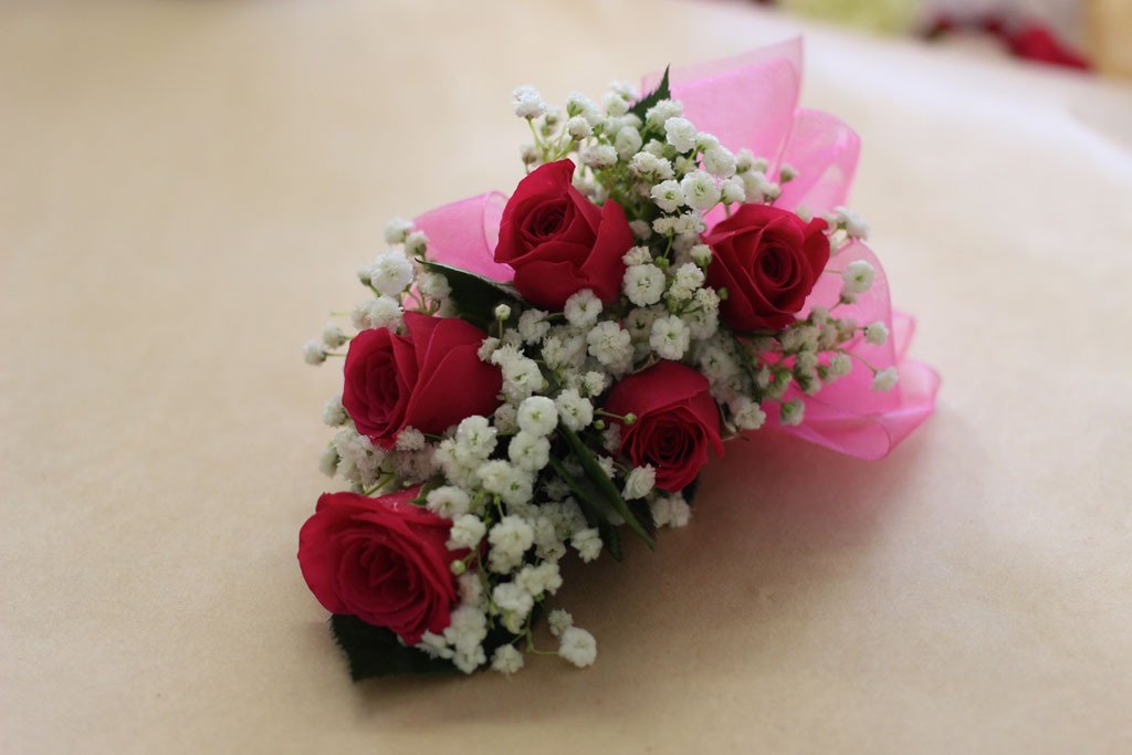 Pink Rose + Babies Breath Corsage  Wedding Corsage 